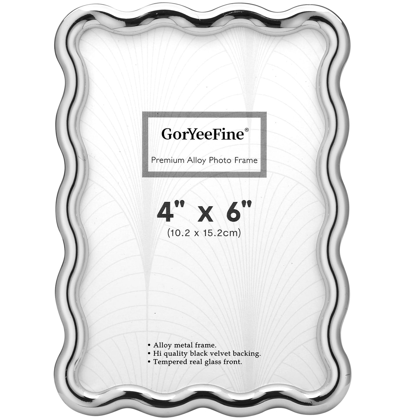 GorYeeFine 4x6'' Silver Heavy Duty Photo Frame,Wave Design High-End Zinc Alloy Picture Frames 6x4'',Fashionable Style frame with Velvet Back for Desktop and Wall Hanging.