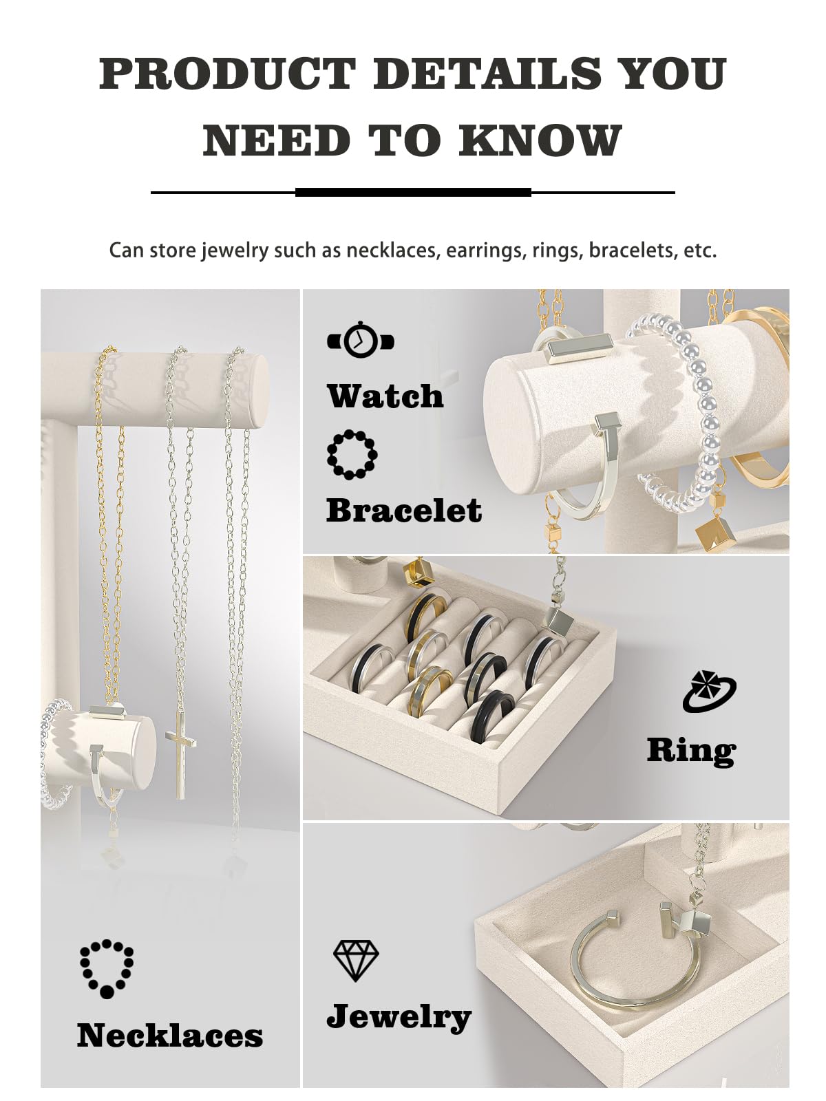 Ausalivan Bracelet and Necklace Holder,Velvet Jewelry Necklace Display Organizer Stand,bracelet Holder for Selling,Bracelet and Necklace Storage Tree (Style 2（Beige）)