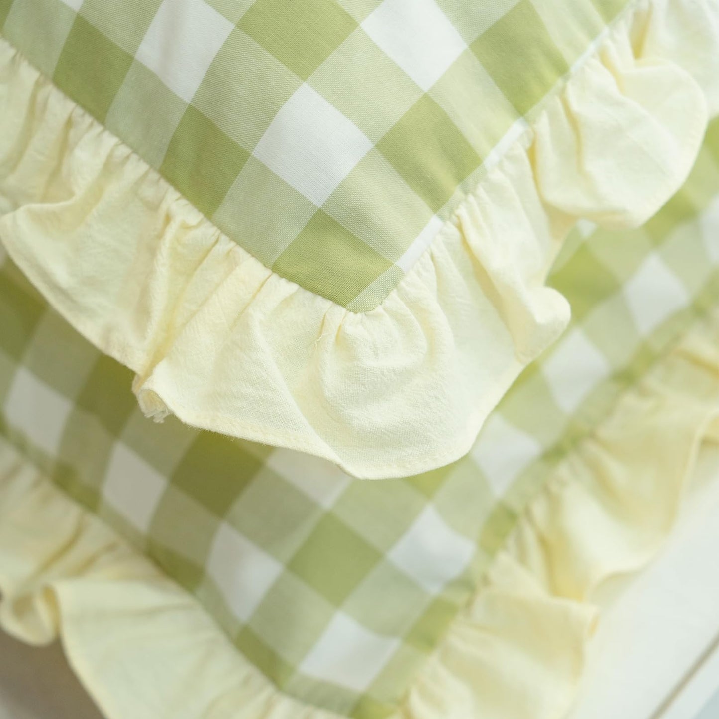 GLORY SEASON Pillow Shams Set of 2 Yarn-Dyed Pure Cotton Retro Ruffle Flounces Trim Green Check Decorative Pillow Cases for Home Bedroom Decor Standard 20x26 Inch