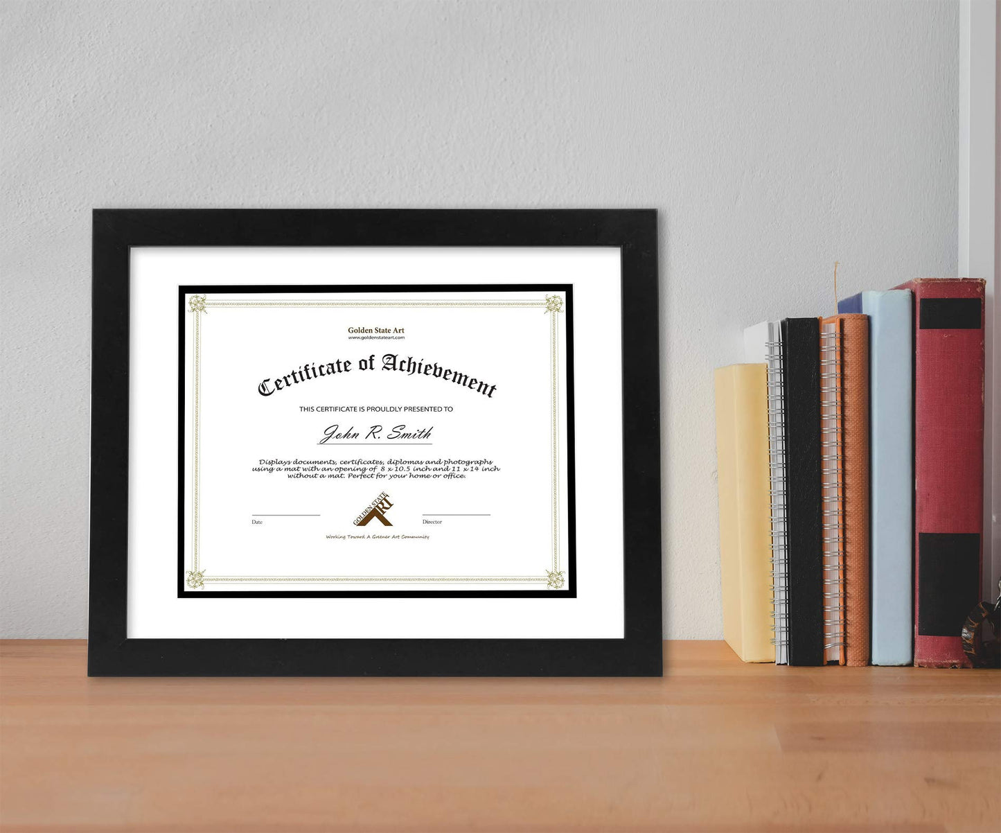 Golden State Art, 11x14 Diploma Frame for 8.5x11 Document & Certificates with Mat, Or 11x14 Without Mat, Real Glass, Double Mat (Black with White/Black, 1 Pack, Solid Wood)