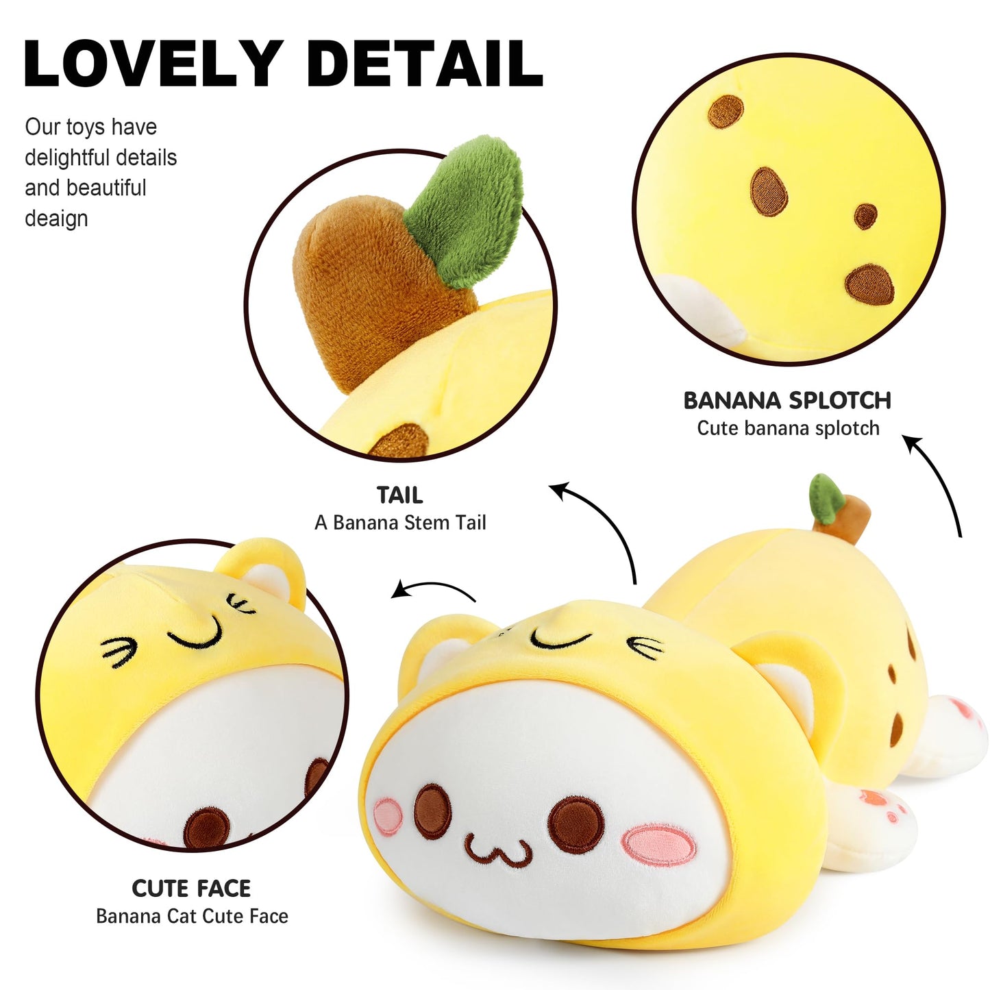 Onsoyours Cute Kitten Banana Cat Plush Toy Stuffed Animal Kitty Soft Banana Plushie Pillow for Kids (Banana Cat, 12")