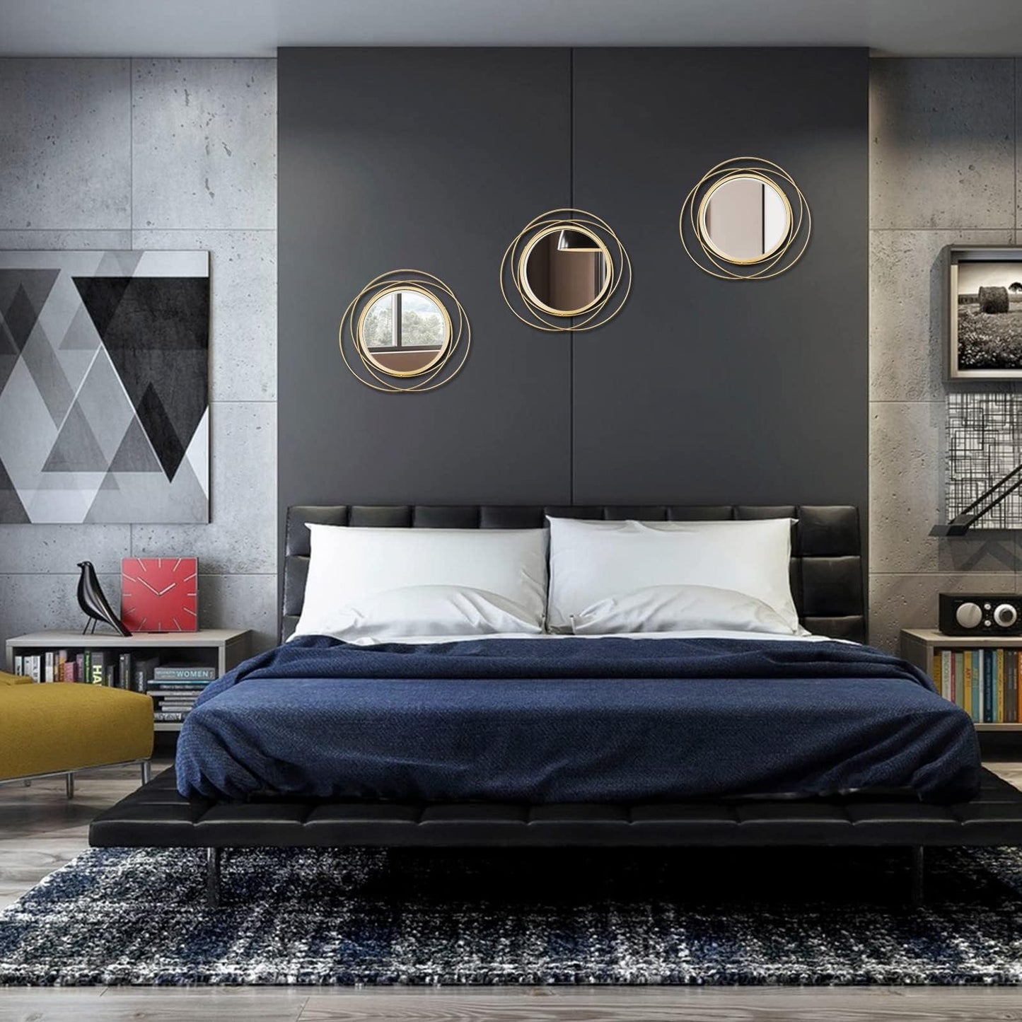 Cityelf 3 Set Round Mirrors for Wall Decor Living Room Bedroom Bathroom Dining Room Metal Circle Mirror Set Boho Decorative Sunburst Wall Art Accent Entryway - Gold 11 in