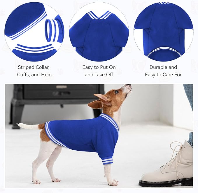 Dog Sweater Brushed Fleece Baseball Jacket Soft Warm Pet Sweatshirt Dog Sweaters for Small Dogs Puppy Sweater Boy Girl Pet(Blue-XS)