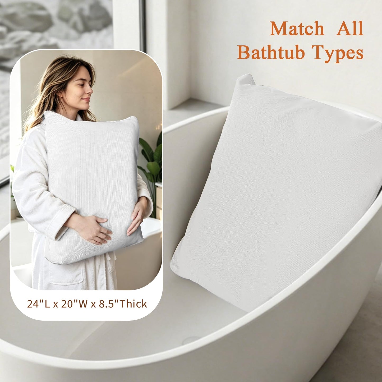 Luxury Bathtub Pillow,Head,Neck & Back Support,Quick-Drying 5D Mesh Core,Gift for Bath Lovers,Adjustable Thickness Fits Any Bathtubs,Easy to Maintain,Light Grey