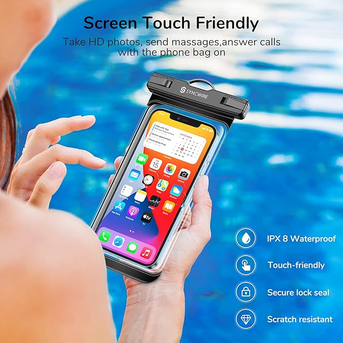 SYNCWIRE [2-Pack Waterproof Case IPX8 Universal Waterproof Phone Pouch Dry Bag Waterproof Phone Case for iPhone 15/14/13/12/11 Pro XS MAX XR X 8 7 6 Samsung S23 S22 S20 and More Up to 7 Inches