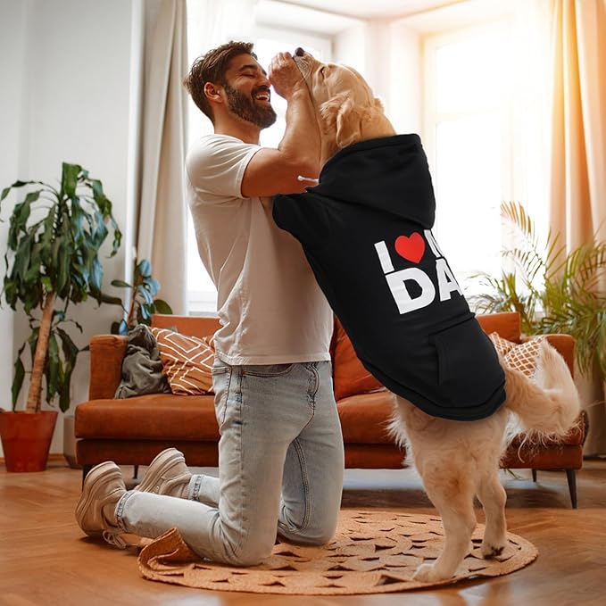 BAOBICUTE Dog Basic Hoodie Soft Dog Clothes Cold Weather Sweaters for Medium Large Dogs Cozy Fabric Warm Sweatshirt with Leash Hole (I Love My DAD, XXL (Back: 30.8",Chest: 36.8"))