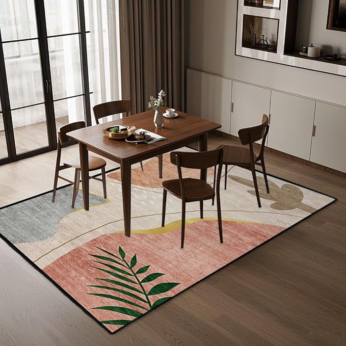 Contemporary Abstract Area Rug 4x6 Feet Non-Slip Washable Modern Rug, High Traffic Floor Mat for Living Room, Bedroom, Home Office