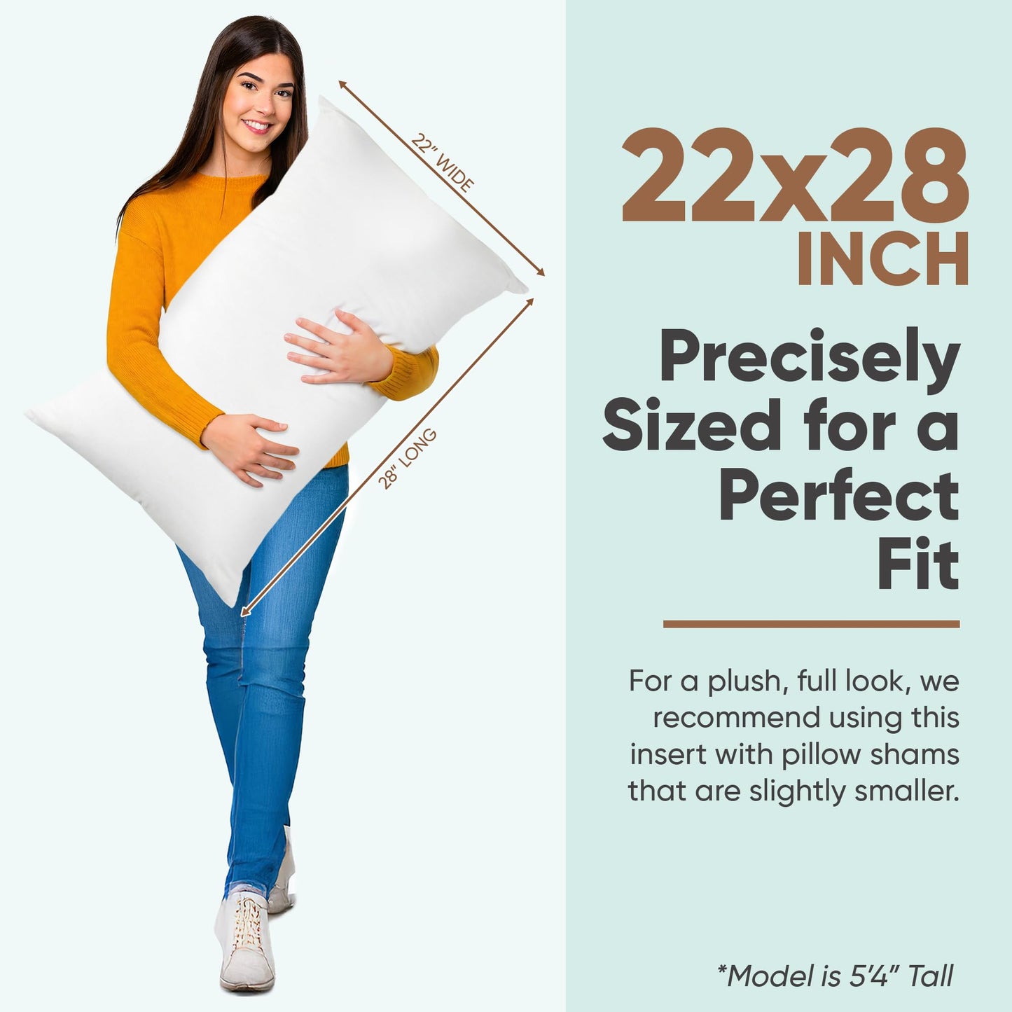 Pillowflex Synthetic Down Pillow Insert - 22x28 Down Alternative Pillow, Ultra Soft Oversized Standard Bed Sleeping Pillow, Large Rectangle Sham - 1 Decorative Pillow Form