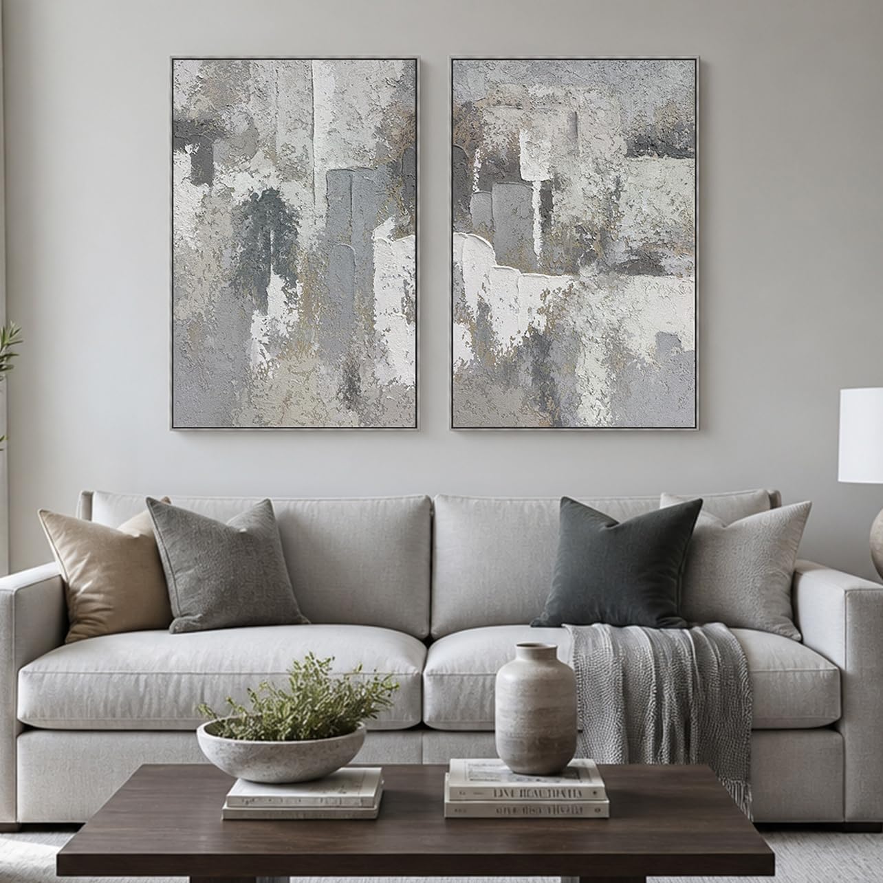 SAFERRYHOME Abstract 3D Textured Wall Art Hand Painted, Large Minimalist Texture Framed Canvas Wall Decor, Neutral Modern Gray White Painting Artwork for Home Office Living Room, 24"x36"x2