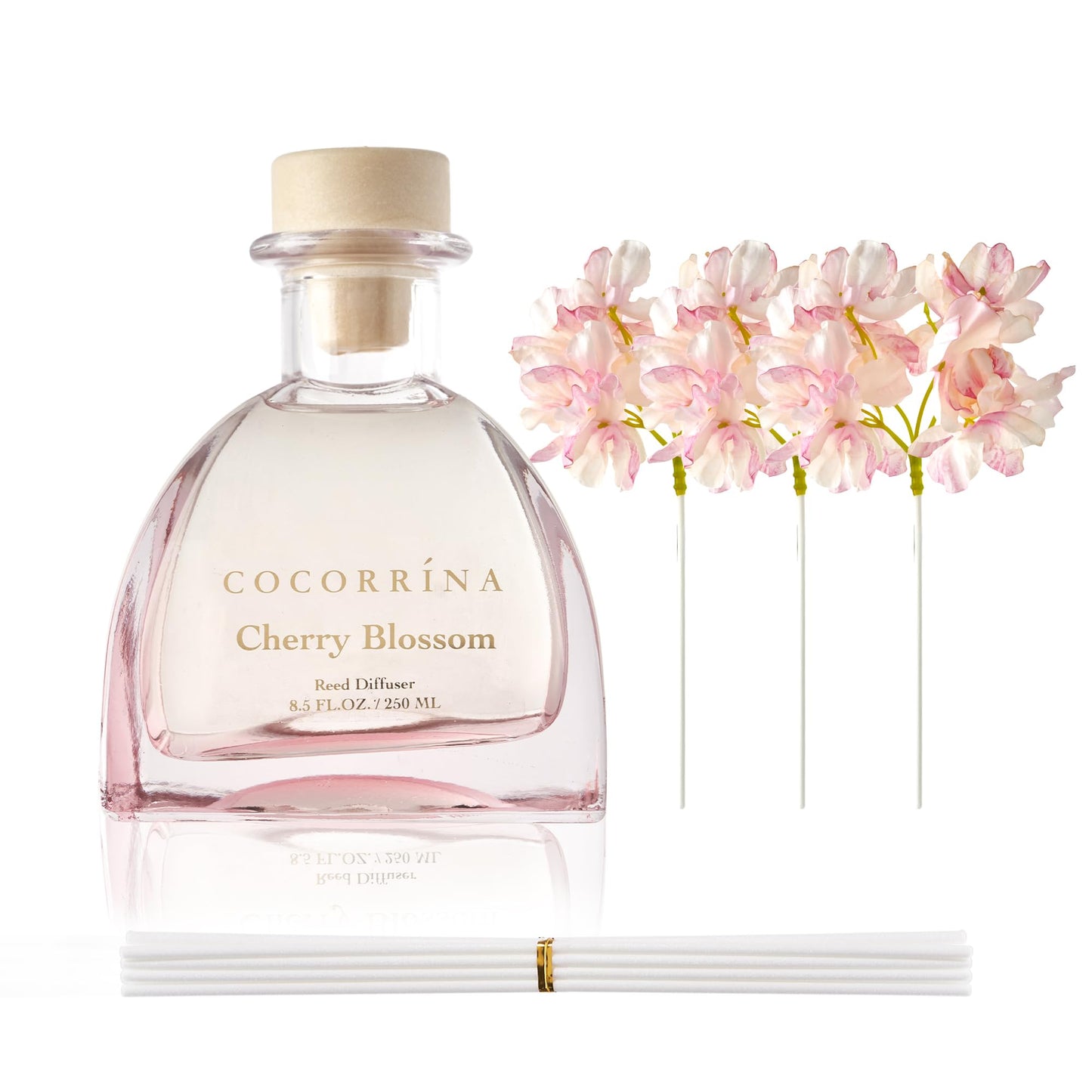 COCORRÍNA Reed Diffuser - 8.5 Oz Cherry Blossom Reed Diffuser with 8 Sticks for Home Bathroom Shelf Decor (Simple Luxe Collection)