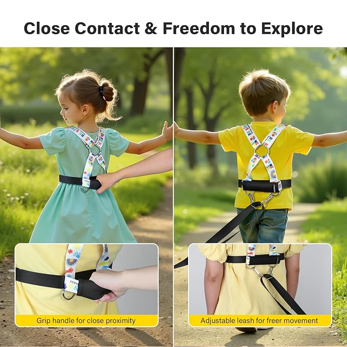 HOOMTREE Safety Walking Harness and Leash for Autism & Special Needs Kids Ages 3-6 with Easy-Adjust Tether + Emergency Grab Handle for Wandering Prevention & Calm Outdoor Adventures