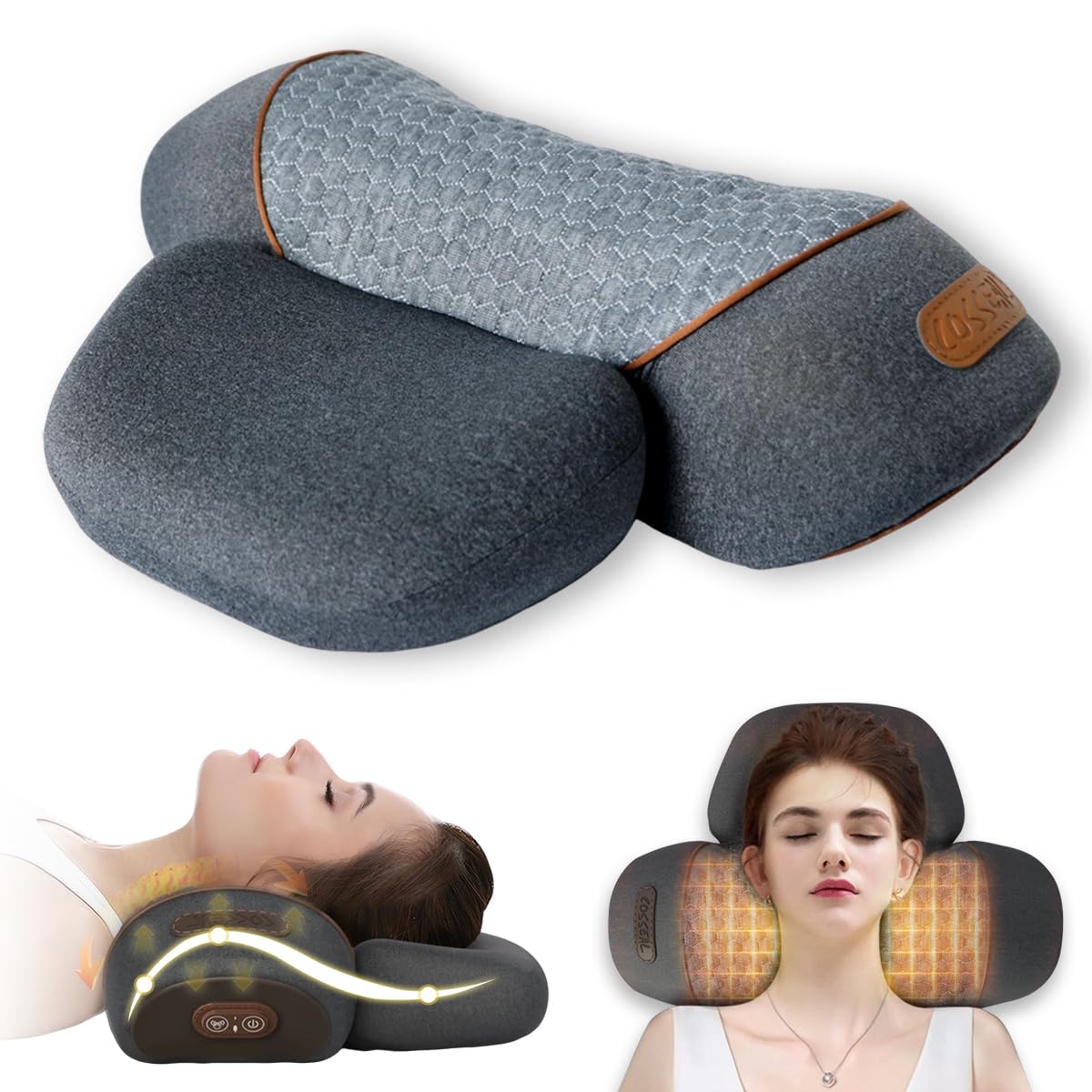 Bkrtondsy 3-in-1 Cervical Neck Traction Pillow Massage Hump - Heating,Vibration,Airbag Elevation, Automatic Massage,Cervical Traction Pillow, Neck Relief Tool,Deep Muscle Relaxation(Grey&Black)