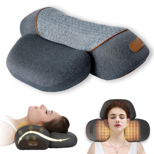 Bkrtondsy 3-in-1 Cervical Neck Traction Pillow Massage Hump - Heating,Vibration,Airbag Elevation, Automatic Massage,Cervical Traction Pillow, Neck Relief Tool,Deep Muscle Relaxation(Grey&Black)