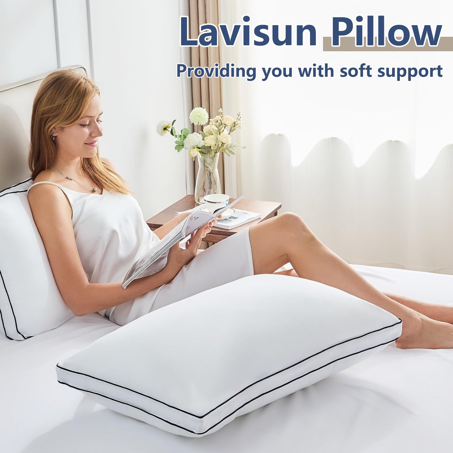 CozyLux Pillows Queen Size Set of 2, Soft and Supportive 3D Down Alternative Bed Pillow for Sleeping 2 Pack White, Luxury Hotel Quality Gusseted Bedding Pillow for Back, Stomach or Side Sleepers 18x28