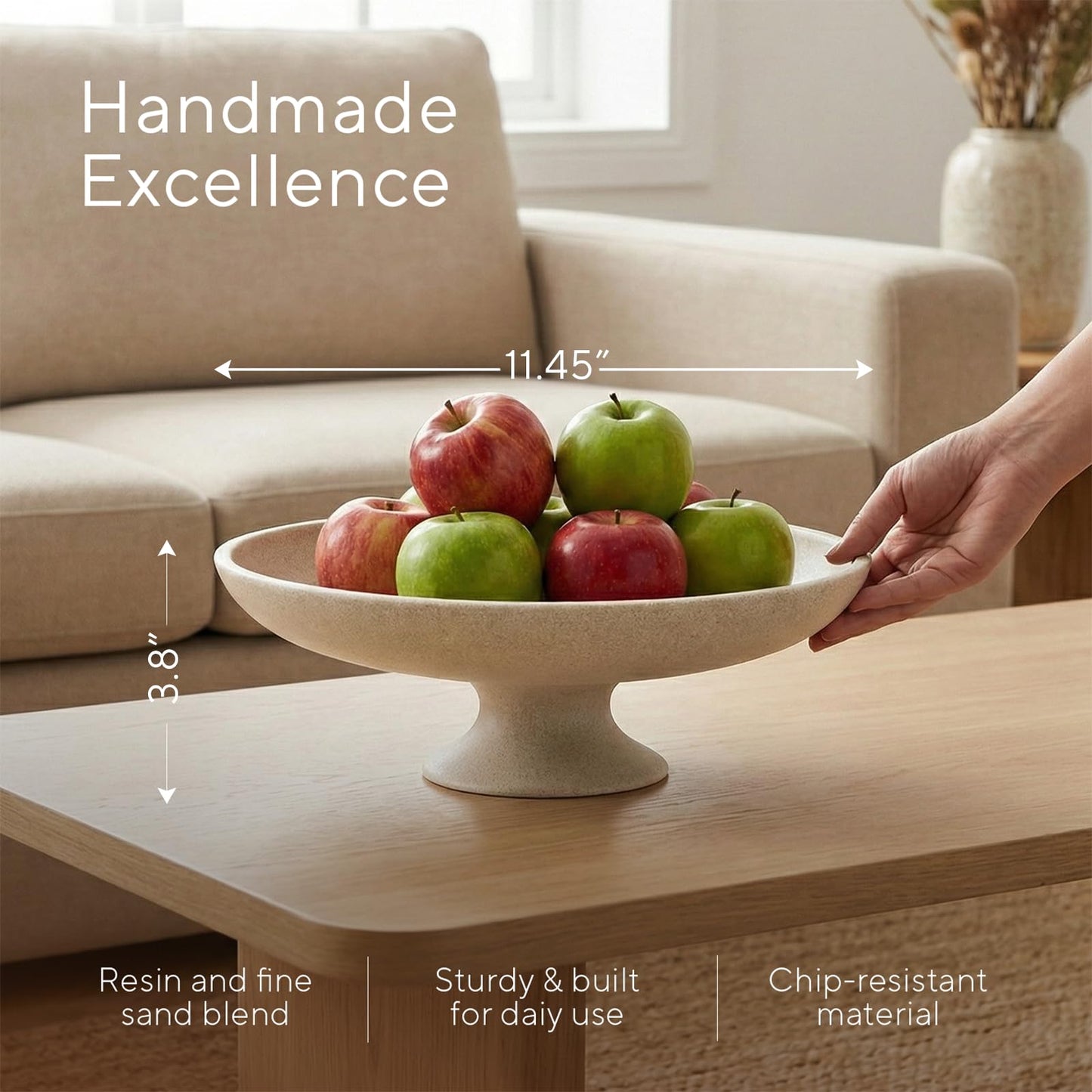 HFWDGTAO Large Decorative Bowl, Modern Pedestal Bowl for Home Decor, Decorative Fruit Bowl for Kitchen Counter, Stylish Key Bowls for Entry Table, 11.45” Diameter & 3.8” Height
