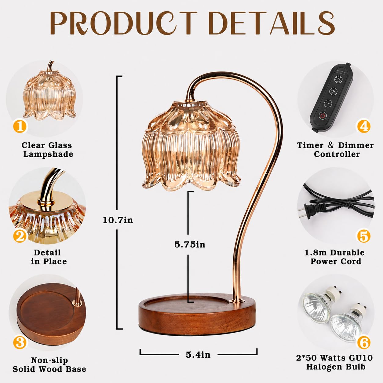 Funistree Flower Candle Warmer Lamp with Timer, Dimmable Candle Lamp Warmer, Christmas Birthday Gifts for Women Mom Her, Housewarming Home Decor, Lotus Wax Warmer for Yankee Candles - Lily Amber