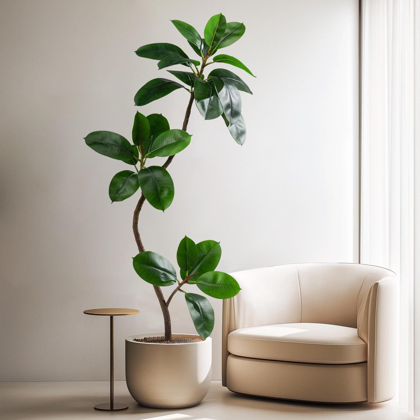 Bailikang 4.6ft Artificial Rubber Tree Faux Plants Indoor Faux Floor Artificial Trees Indoor,Fake Plant Fake Tropical Plants,Large Floor,Real Touch Rubber Tree for Home Decor