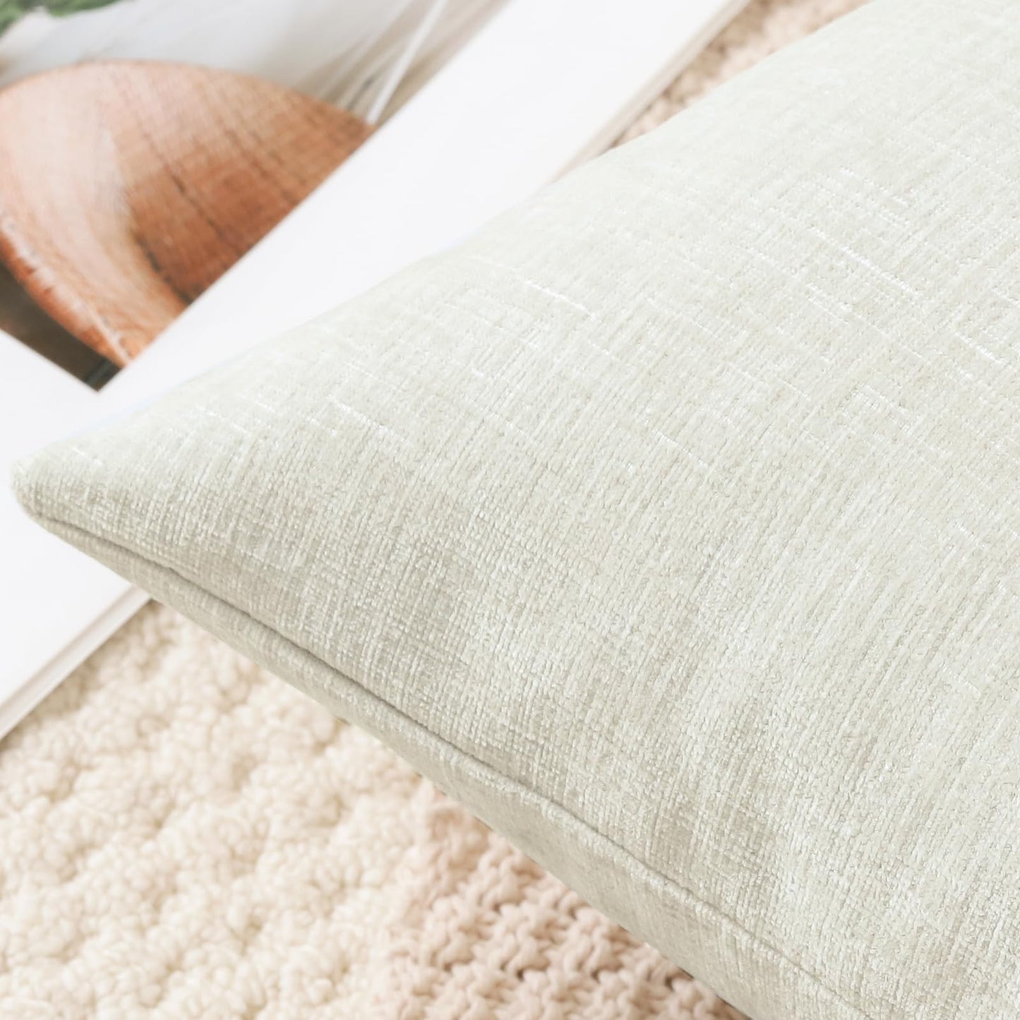 OTOSTAR Pack of 2 Throw Pillow Covers 24x24 Inch Soft Chenille Cream White Farmhouse Decorative Pillow Covers Solid Cushion Case for Sofa Bed Living Room Couch (Cream White)
