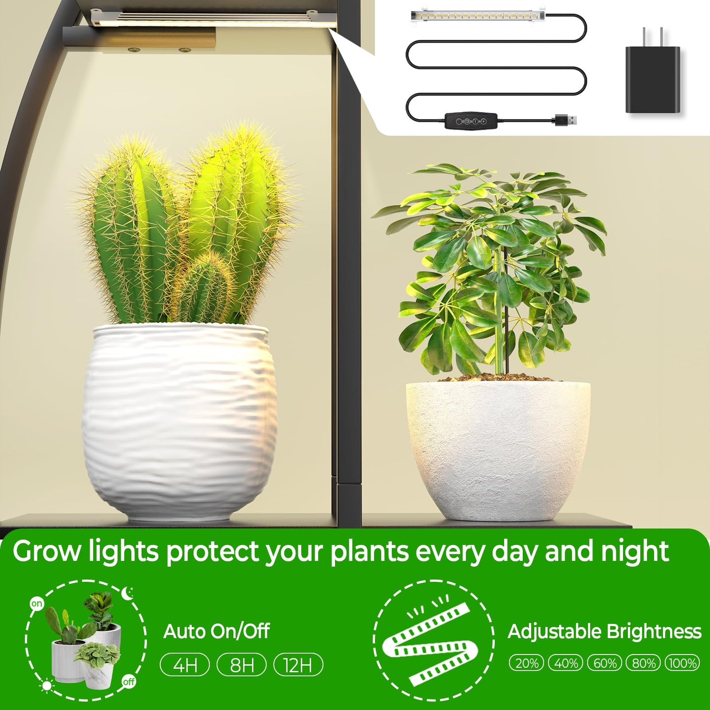 BLAZPATH Plant Stand Shelf Indoor with 6 Grow Light, 7 Tiered 65" Tall Black Large Half Moon Lighted Plant Rack Holder, 2 Pack Big High Circular Arch Multi Herb Stand with Built in LED Grow Light Set