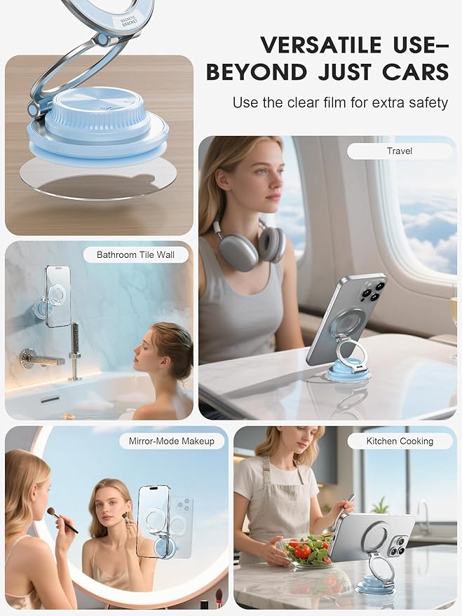 Ultra-Thin Vacuum Magnetic Car Phone Holder for MagSafe[108+LBS Strongest Suction & 3000gf Strongest Magnetic],360°Adjustable Suction Cup Phone Mount for Car,Gym,Mirror,Men Women-Blue