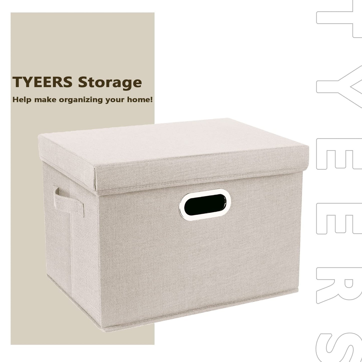 TYEERS Collapsible Storage Bins With Lids, Large Fabric Storage Boxes - 2 Pack - Beige