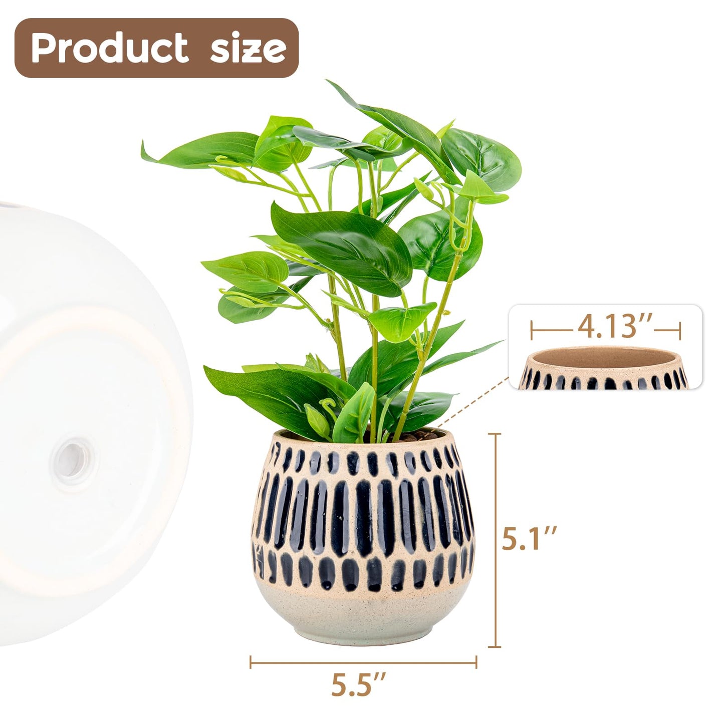 Chonsun Ceramic Planter 5 Inch Plant Pots Indoor Outdoor Succulent Plant Pot Flower Pots Mid-Century Planter Ceramic Pot with Blue Stripes