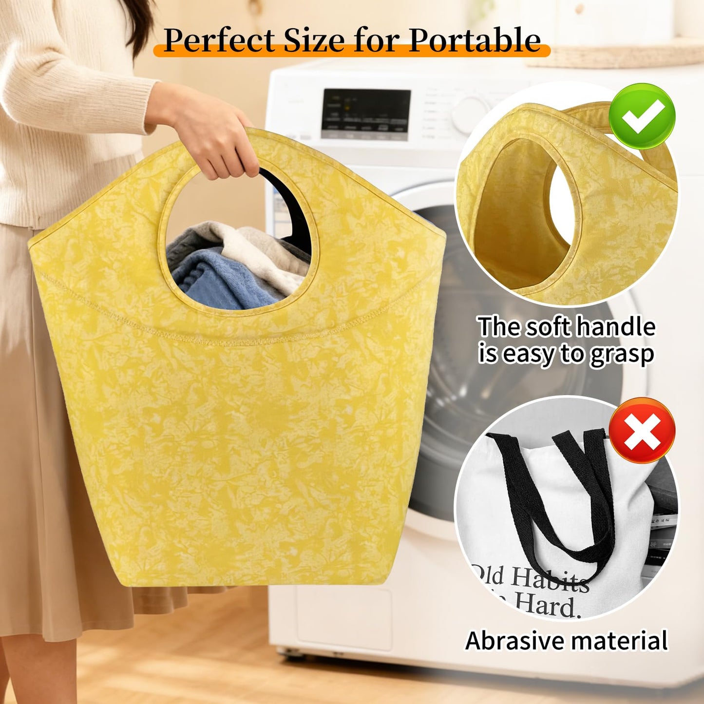 Zhumaotong 18"x17"x9.5" Foldable Laundry Basket, Waterproof Wear-Resistant Fabric Laundry Hamper with Soft Handle, Small Portable Laundry Tote for Dirty Clothes, Grocery, Travel