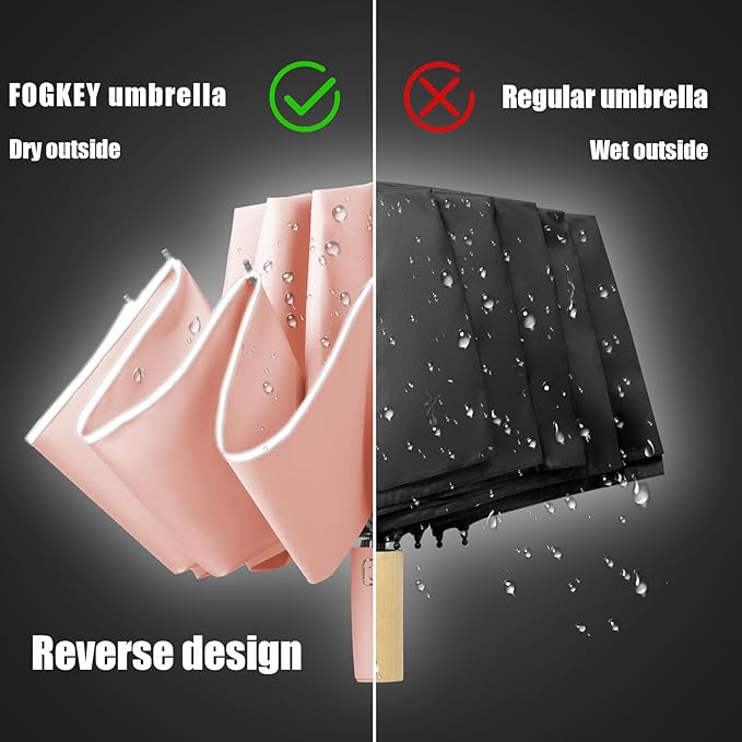 Large Windproof Travel Umbrella, Portable Reverse Folding Car Umbrella, Compact Inverted Design with Waterproof Canopy, Automatic, 10 Durable Ribs, 45.6/13 Inch, Fits Backpack