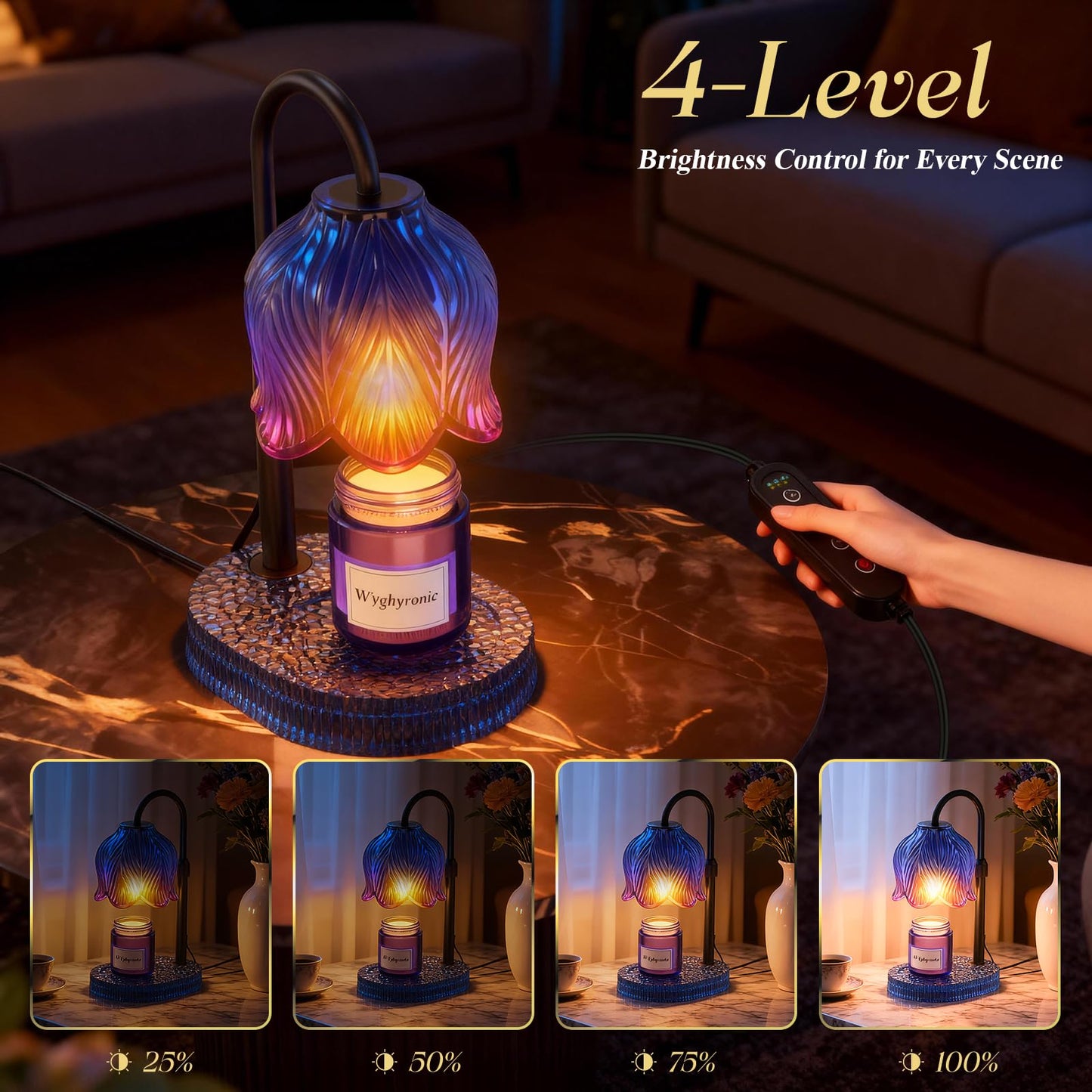 WYghyronic Candle Warmer Lamp with Adjustable Height - Flameless 4-Level Dimmable Wax Warmer, Timer Function & Stylish Design in Multiple Colors (Blue)