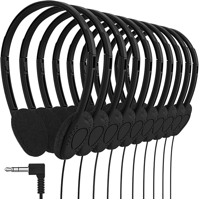 Maeline Bulk Classroom Student Headphones On Ear Stereo Headphones Flexible Adjustable Band for Kids Online Learning, Library, School, Airplane, Travel - 3.5mm Plug - 100 Pack - Black