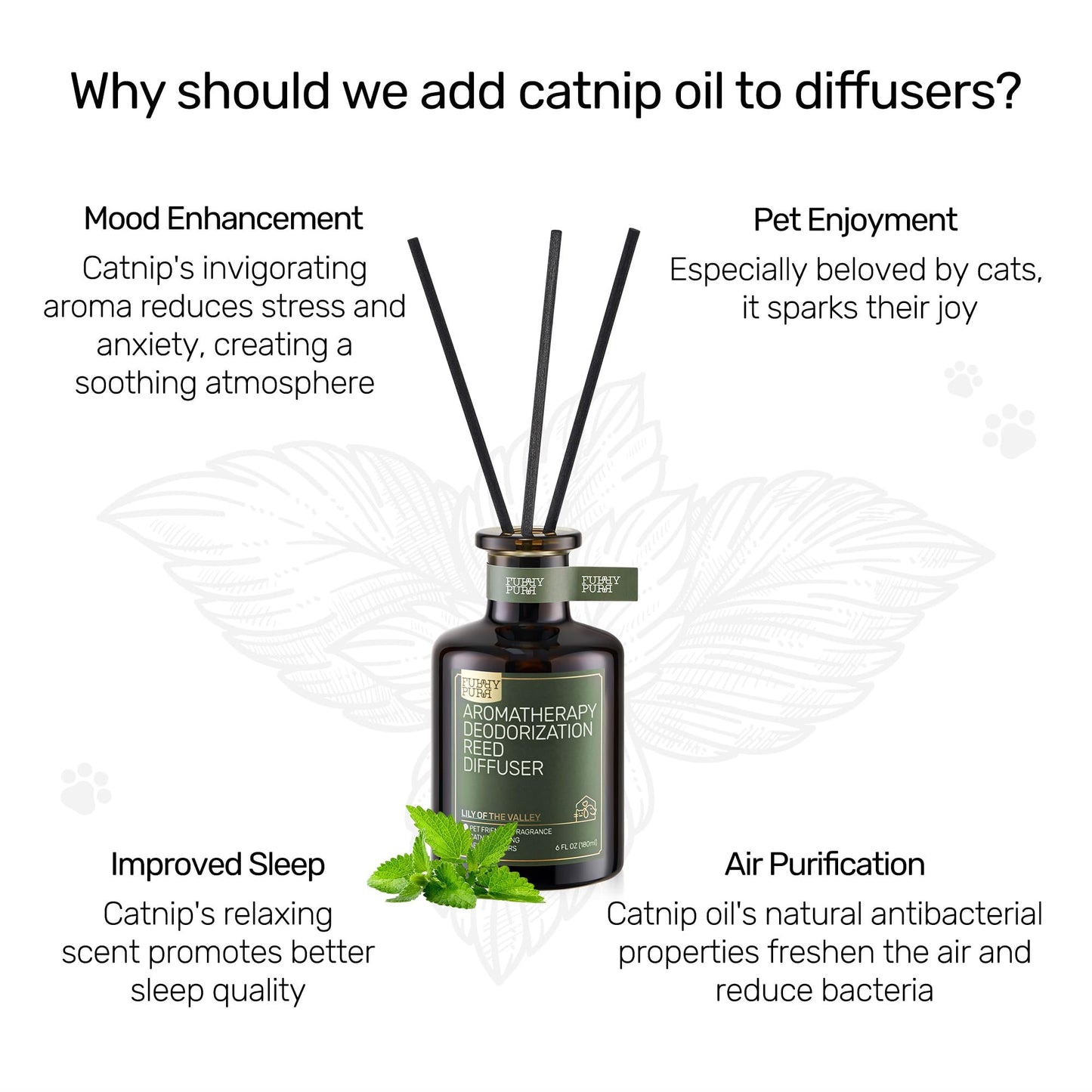 FURRYPURR Reed Diffuser for Pet Odor Elimination, Osmanthus, Non-Toxic & Pet-Friendly Air Freshening, 6 Oz
