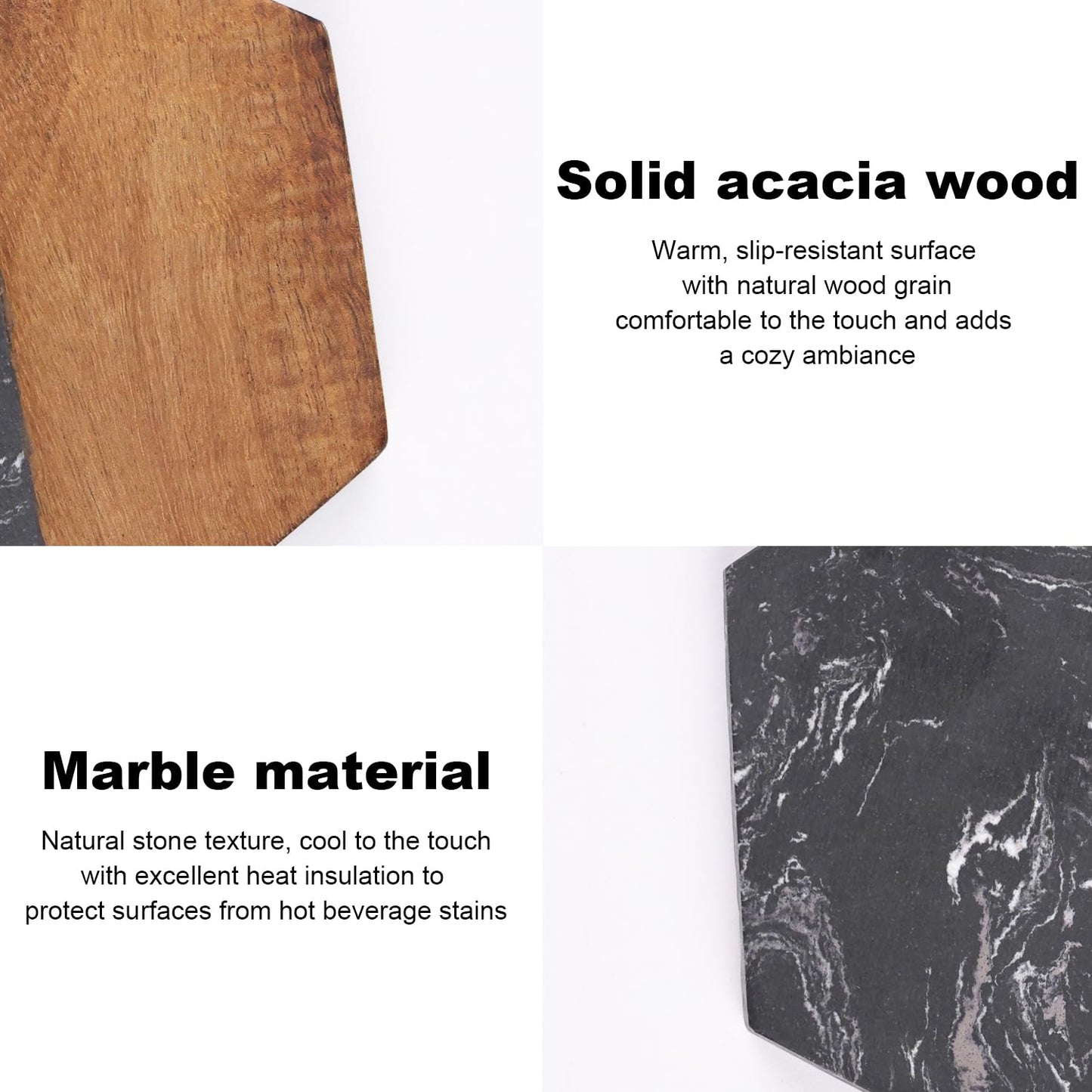 Hwvixkz Marble Wood Coasters Set of 4, Fun & Cute Drink Coasters for Coffee Table, Coffee Bar Decor & Desk Accessories, Black