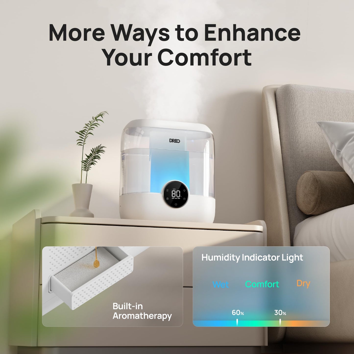 DREO 6L Humidifiers for Bedroom, 60H Runtime, 28 dB Quiet, HM524
