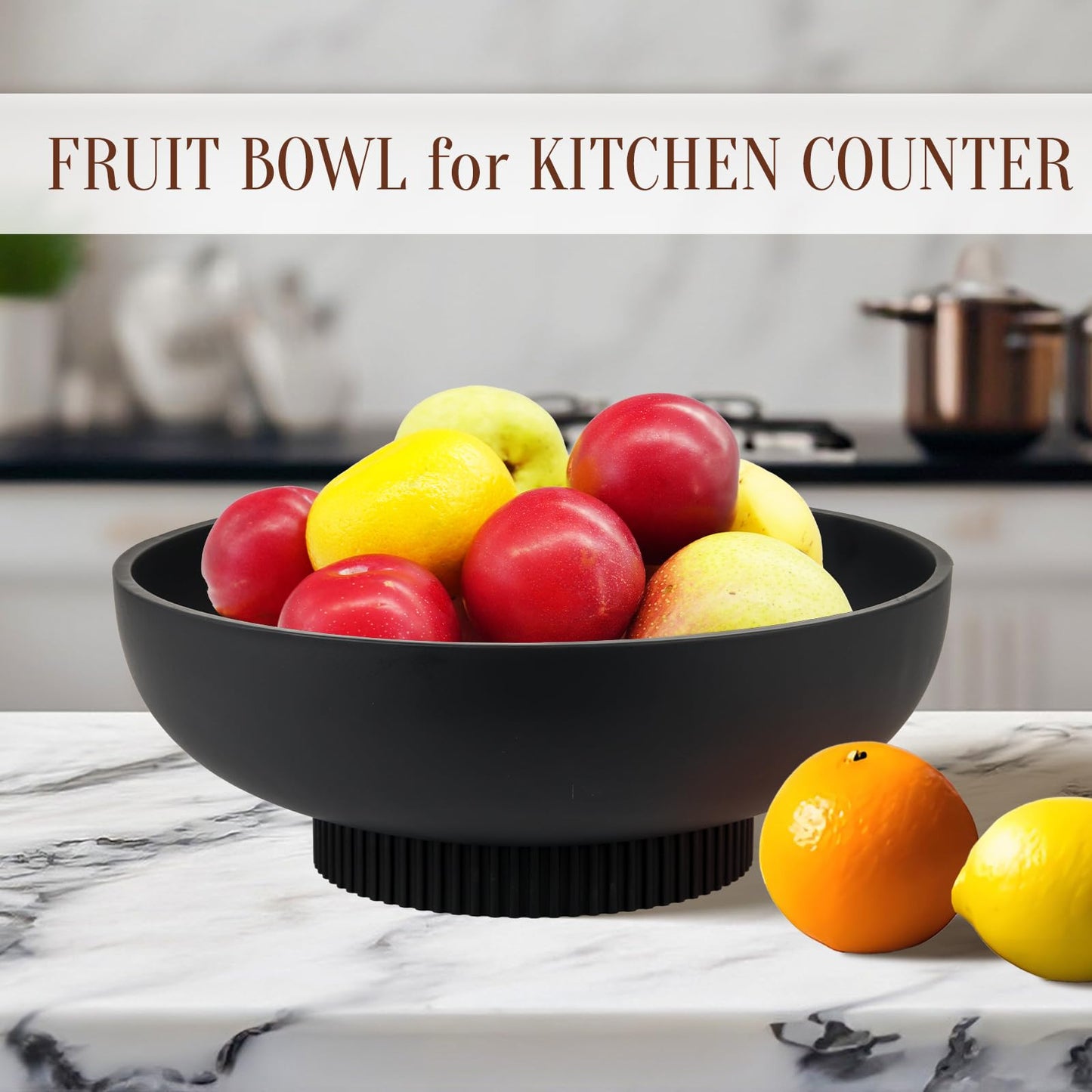 Deobath Large Resin Pedestal Decorative Bowl - Modern Handicraft Bowls for Home Decor - Fruit Bowl for Kitchen Counter - Key Bowl for Entryway Table,Matte Black