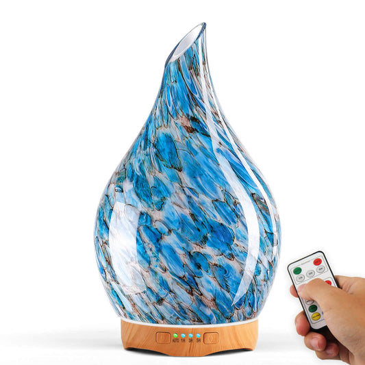Porseme 280ml Essential Oil Diffuser Glass Color Changing Aroma Air Diffusers Aromatherapy Ultrasonic Cool Mist Humidifier with Remote Control 7 Running Hours Waterless Auto-Off (Light Blue)