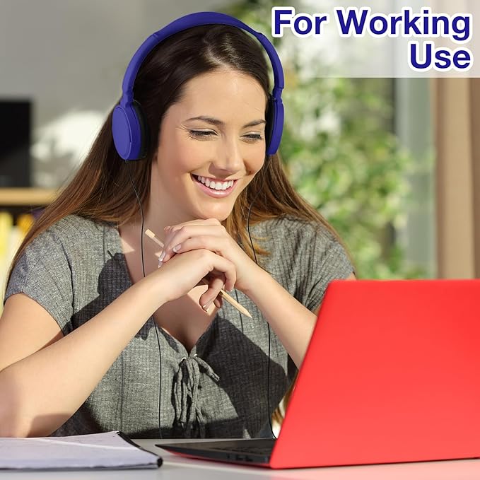 Yunsailing 18 Pack Classroom Headphones Bulk Student Wired Class Headphones Set for School with Individually Wrapped Adjustable Over Ear Head Earbuds (Navy Blue)