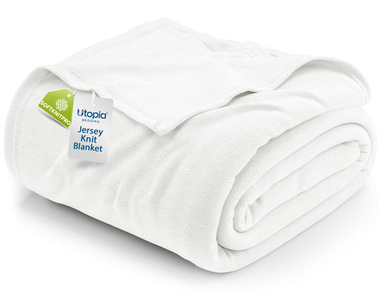Utopia Bedding Knit Blanket Queen Size (90x90 Inches, White) Soft Lightweight Jersey Breathable Sweatshirt Blanket for Bed,Couch & Sofa