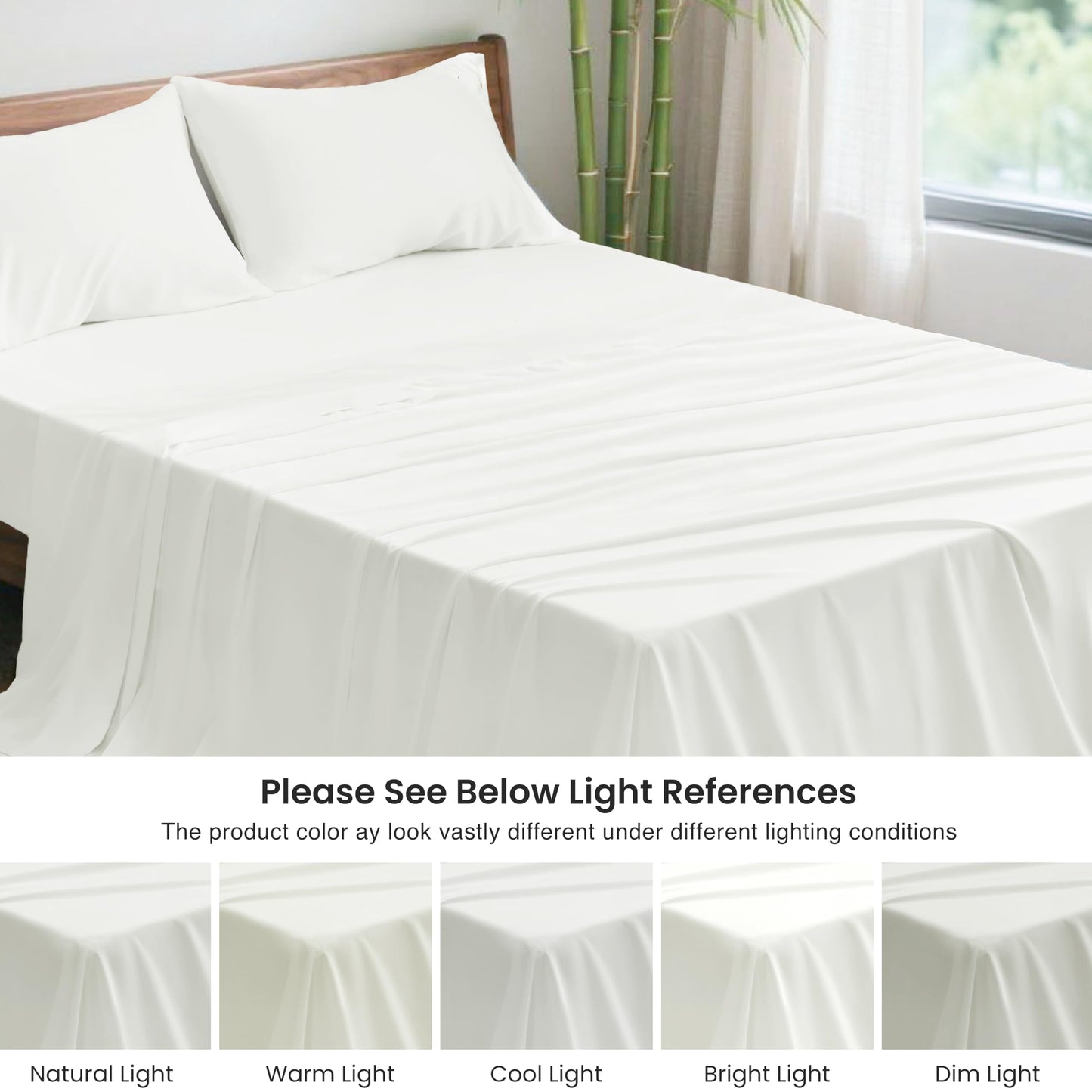 Love's cabin 4 Piece Queen Sheet Set, 100% Rayon Derived from Bamboo, Cooling & Breathable, Soft Silky Deep Pocket up to 16", Hotel Luxury Bedding for Hot Sleepers, White
