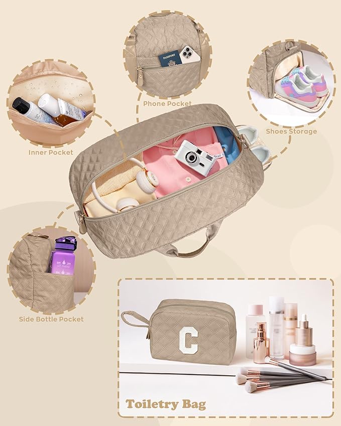 Elilier Monogram Duffle Bag Women Girls Gift: Initial Overnight bags, Dance Cheer bag Sports for Girl, Kid Gymnastics Bags, Birthday Gifts for Women Girls Kids Teens Mom Teacher