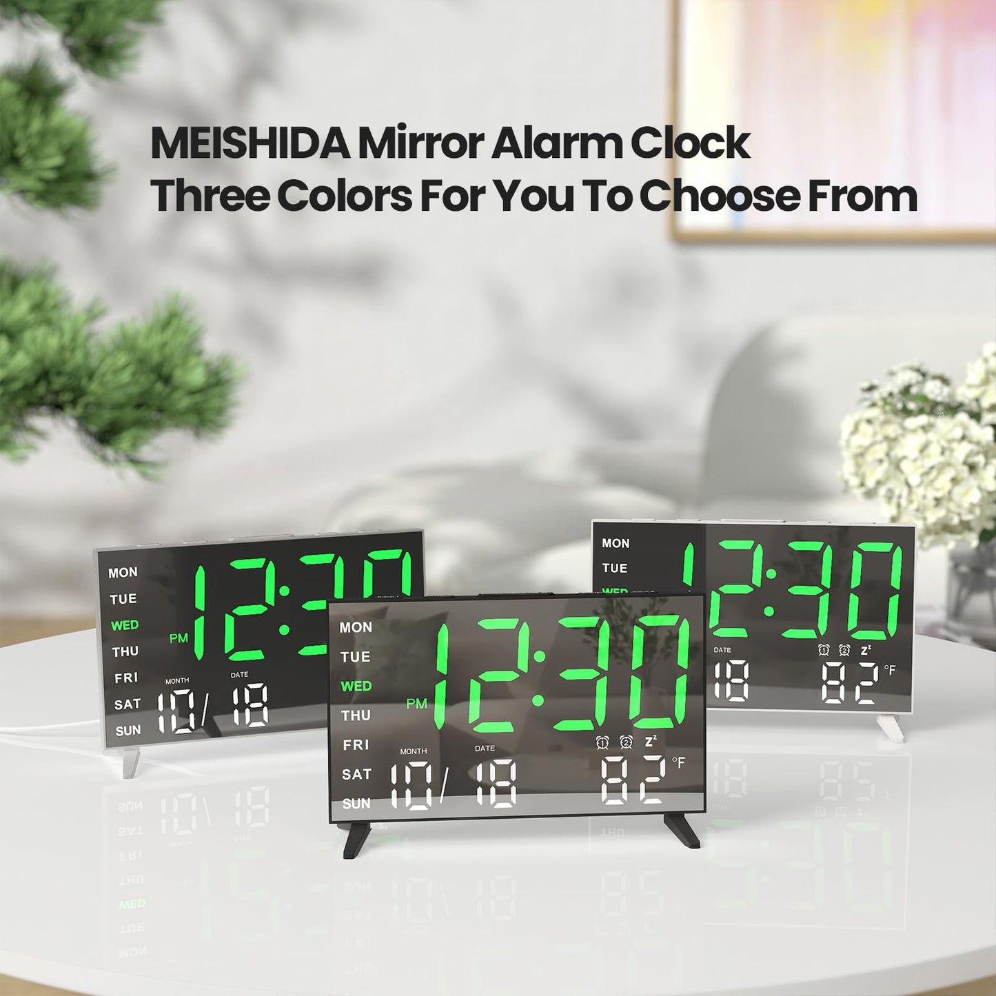 MEISHIDA Alarm Clocks for Bedrooms, Small Digital Clock, LED Mirror Alarm Clock with USB Ports, Desk Clock for Kids, Dual Alarms, Snooze, 4 Levels Brightness, 12/24H (Grey)