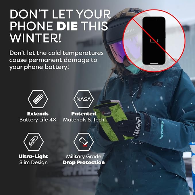 PHOOZY XP3 Ultra-Durable Thermal Phone Case for Extreme Cold | Insulated Phone Case Extends Battery Life 4X | Snowboard & Ski Gear | As Seen on Shark Tank | Medium - Green