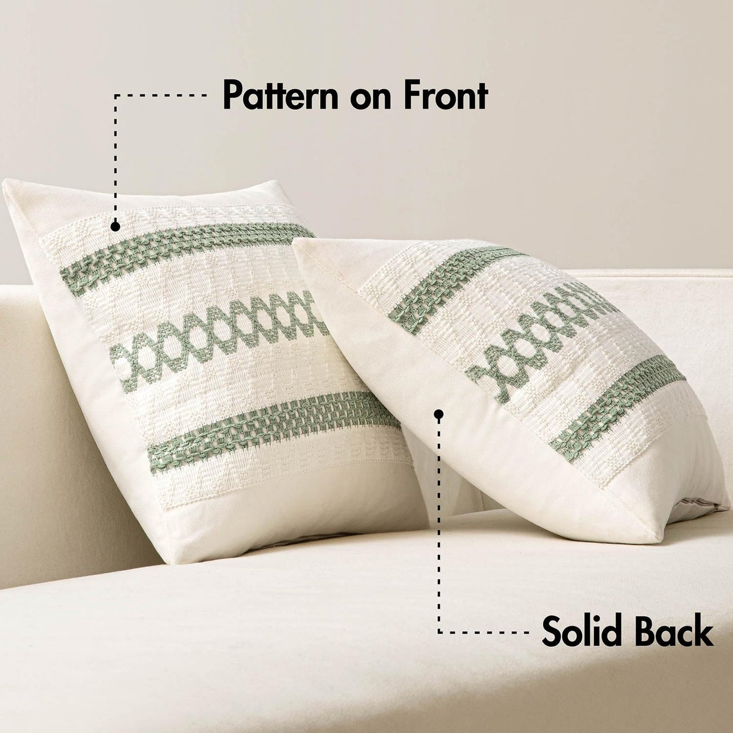 MIULEE Set of 2 Sage Green Boho Decorative Pillow Covers 18x18 Inch Farmhouse Rustic Couch Throw Pillows Modern Summer Cotton Cushion Covers Retro Cute Macrame Woven Spring Decor for Bed Sofa Chair