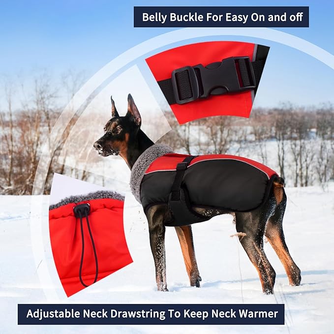 IECOii Extra Warm Dog Coat - Reflective Adjustable Jacket With Buckle Fleece Turtleneck for Cold Weather - Soft Winter Coat for Small Medium Extra Large Dogs