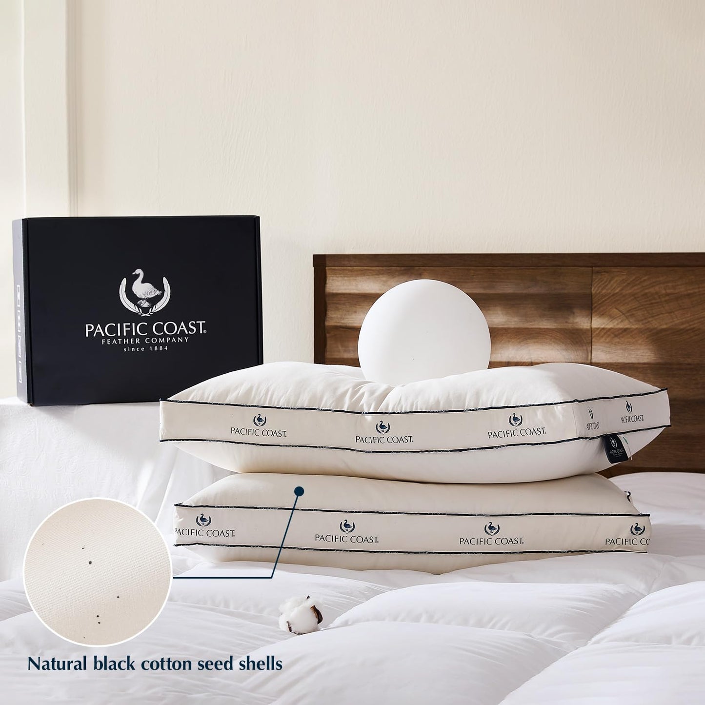 Pacific Coast Goose Feather and Down Bed Pillows for Side and Back Sleepers, King Size Set of 2, 100% Organic Cotton Fabric, Firm Pillows, Gusseted Pillows of Hotel Collection