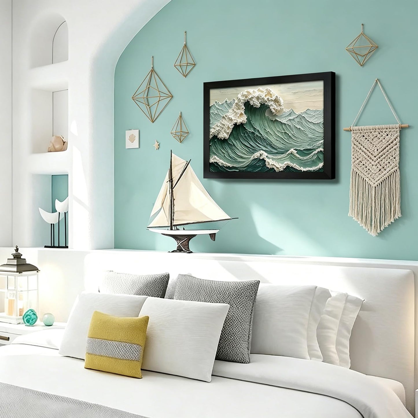 Framed 3D Textured Wave Wall Art Vivid Coastal Style Canvas Paintings Gallery Grade Ocean Art for Living Room Bedroom Dining Room 12x16 Ready to Hang