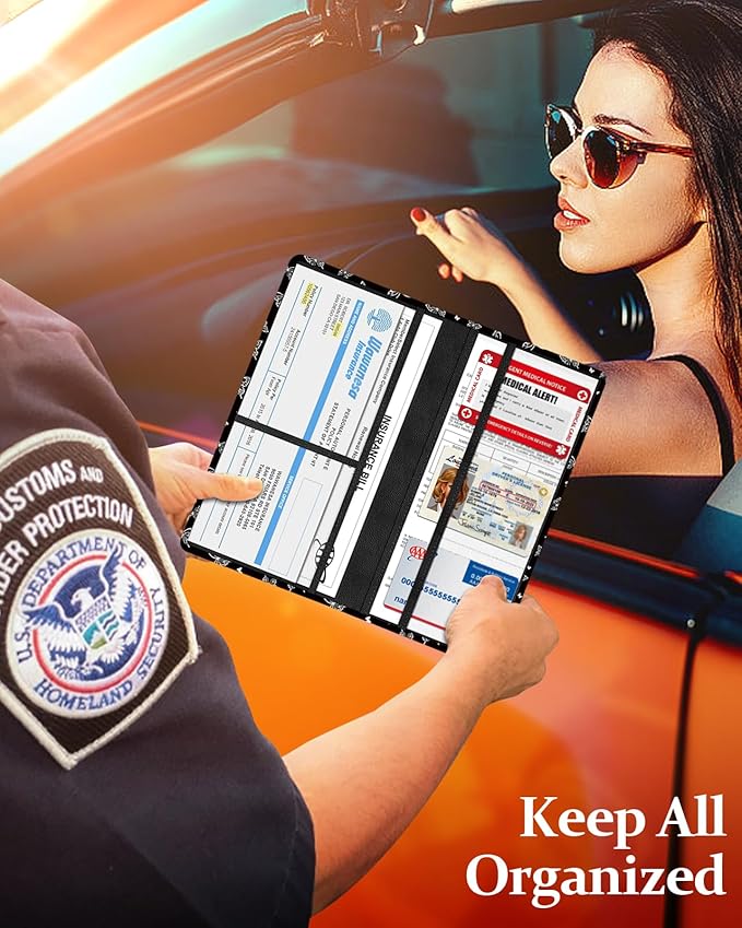 Slohif Car Registration and Insurance Card Holder - Butterfly Vehicle Glove Box Organizer Women with Magnetic Shut Leather Automobile License Holders Coasters Auto Accessories Case for Document