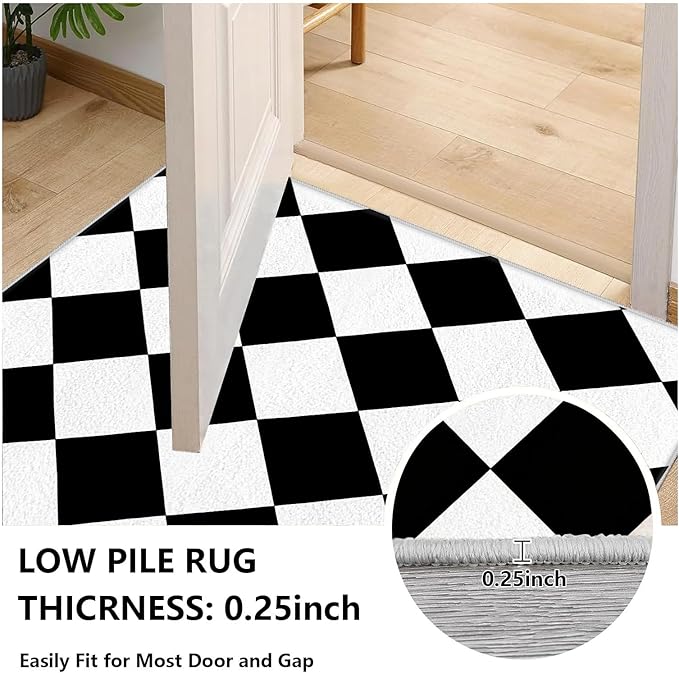 Checkered Rug, Black White Rug, Washable Rugs 5x8, Geometric Rhombus Plaid Area Rugs, Grid Gingham Carpet for Living Room Non Slip Home Decor