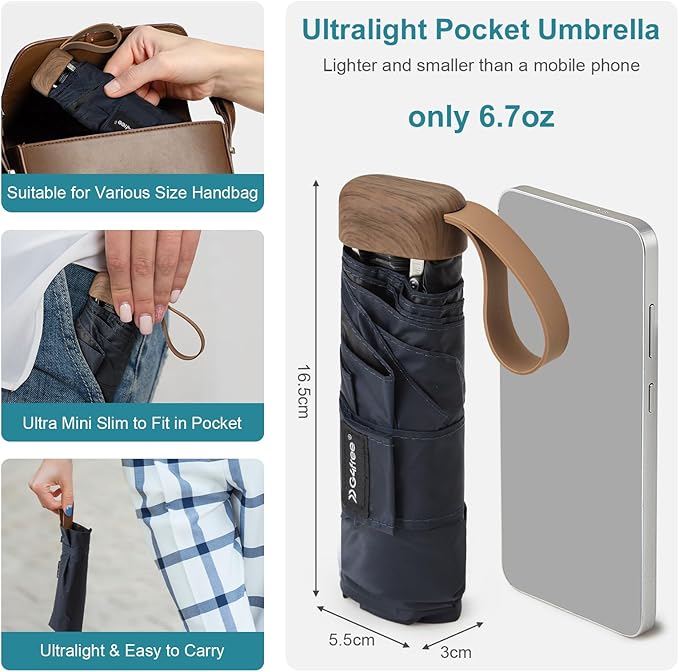 G4Free Mini Travel Folding Umbrella for Purse, Compact UPF 50+ UV Protection Sun & Rain Small Umbrella, Lightweight Portable Parasol Fits in Pocket, Wallet for Women Men