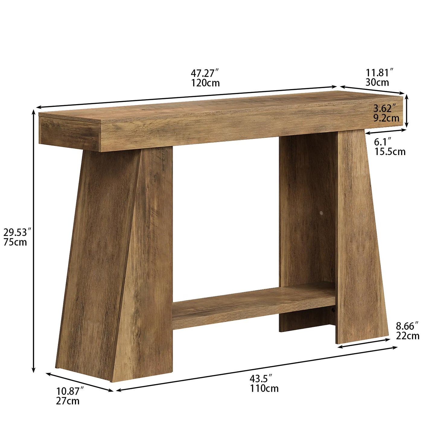 Tohomeor 47.24" Farmhouse Entryway Console Table, Narrow Sofa Table Behind Couch, Wooden Rectangular Entry Table with Storage Shelves for Entrance, Hallway, Living Room, Foyer