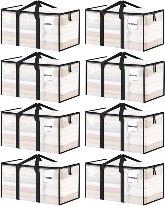 8 Pack Extra Large Heavy Duty Moving Bags, Clear Storage Bins with Lids, Reinforced Handles & Heavy-Duty Zippers Moving Boxes Storage Bags Totes for Clothes Packing, Dorms, College Supplies, Clear